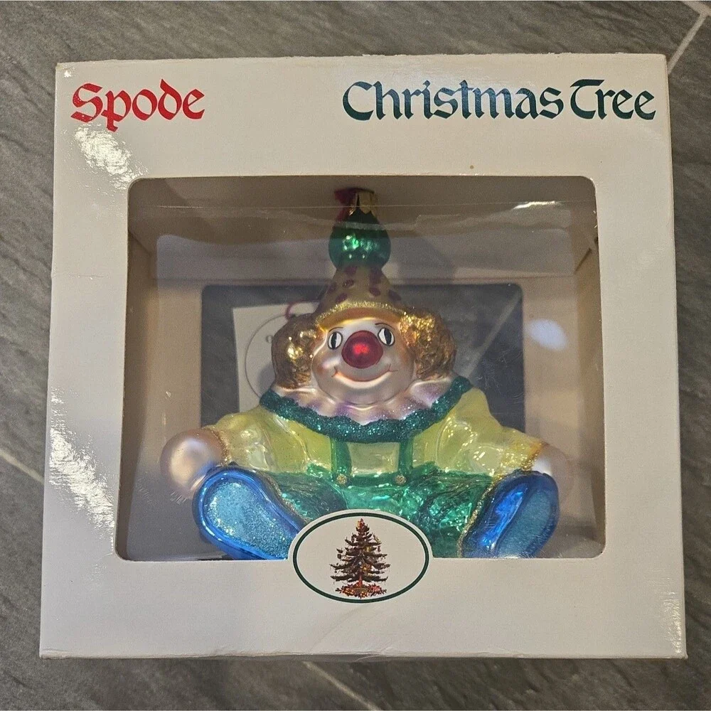 Vintage SPODE ORNAMENTS ON THE TREE Clown  BLOWN GLASS POLAND NIB